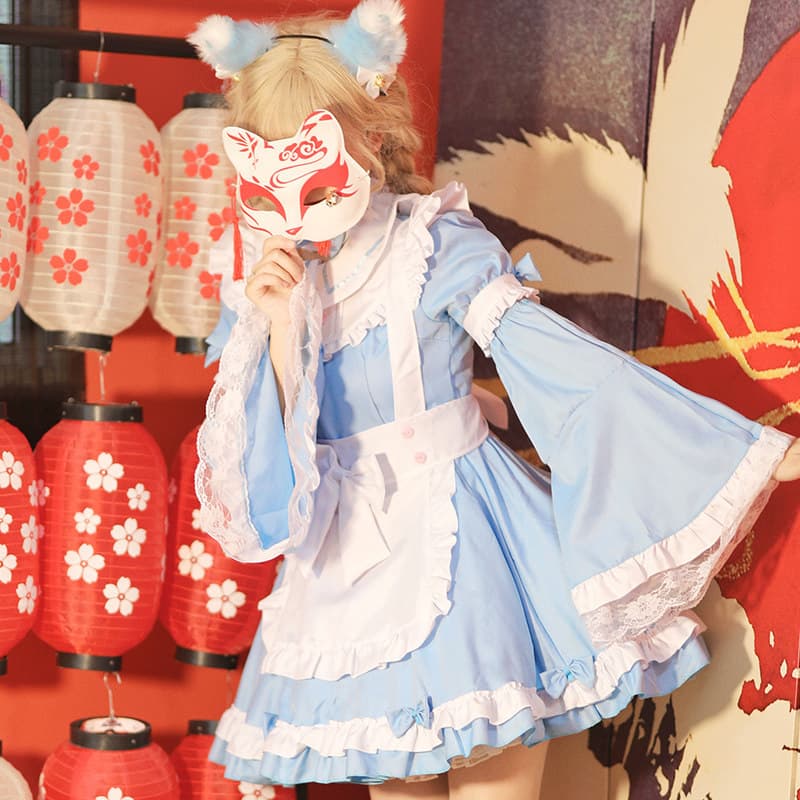 女装 夢見るお姫様風フリル付きメイド服セット