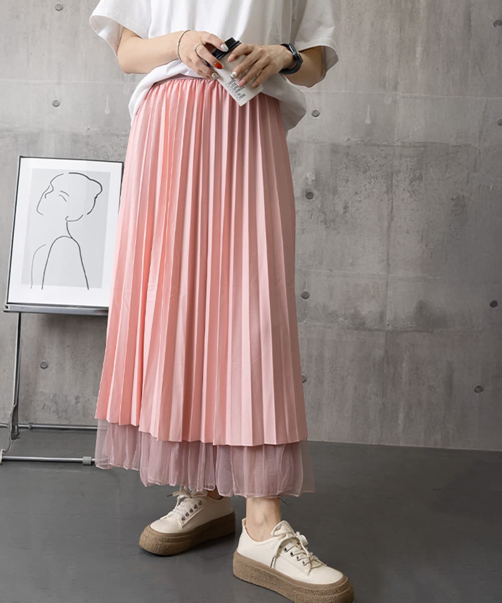 女装チュールプリーツロングスカート