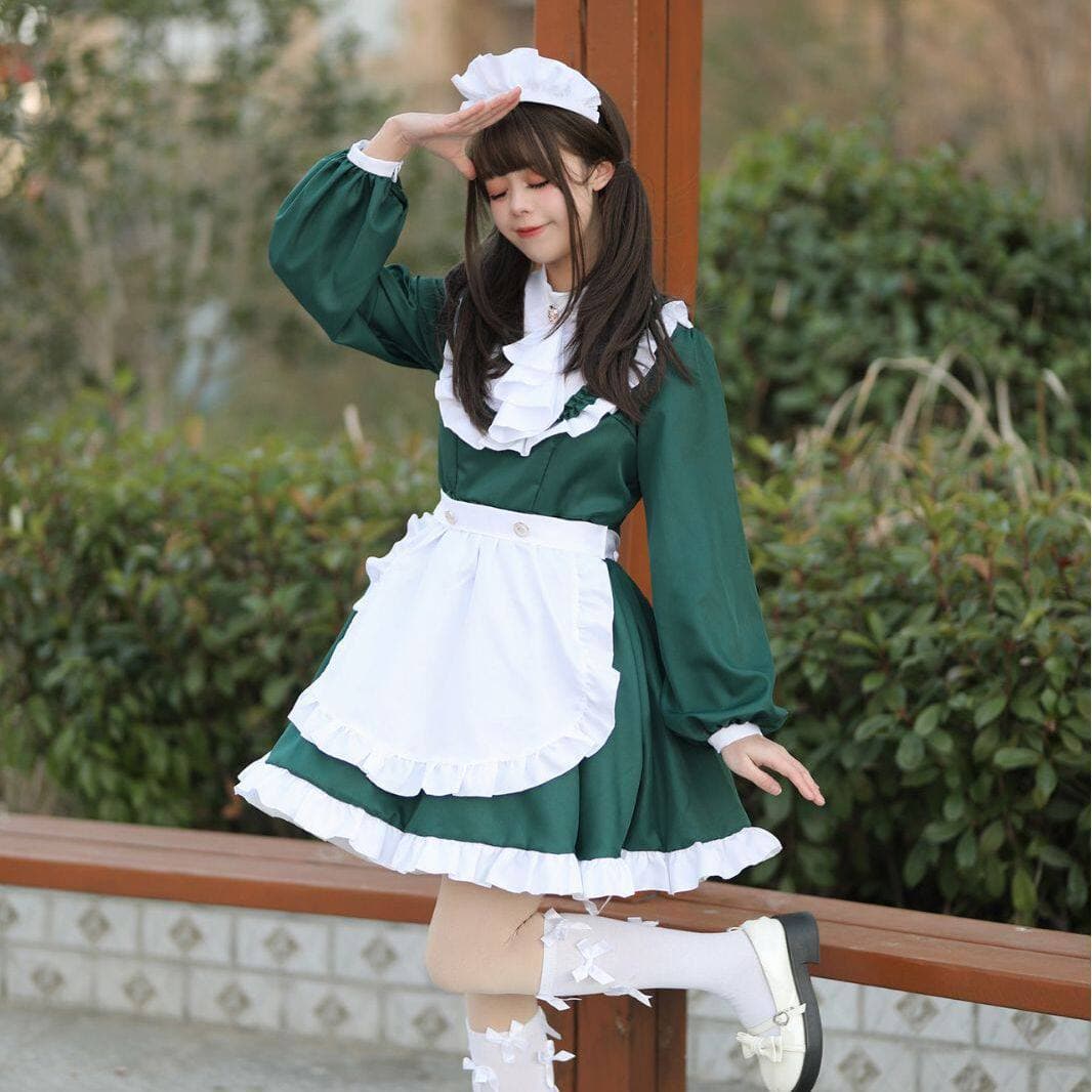 女装 クラシック長袖フリルメイド服セット