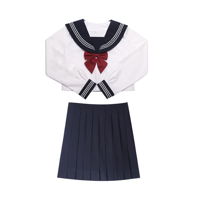 女装 清楚系スカーフリボン付きセーラー服上下セット