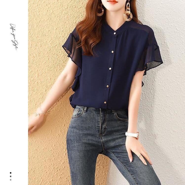 女装 スーツ用シフォンブラウス半袖フレア袖通勤オフィス