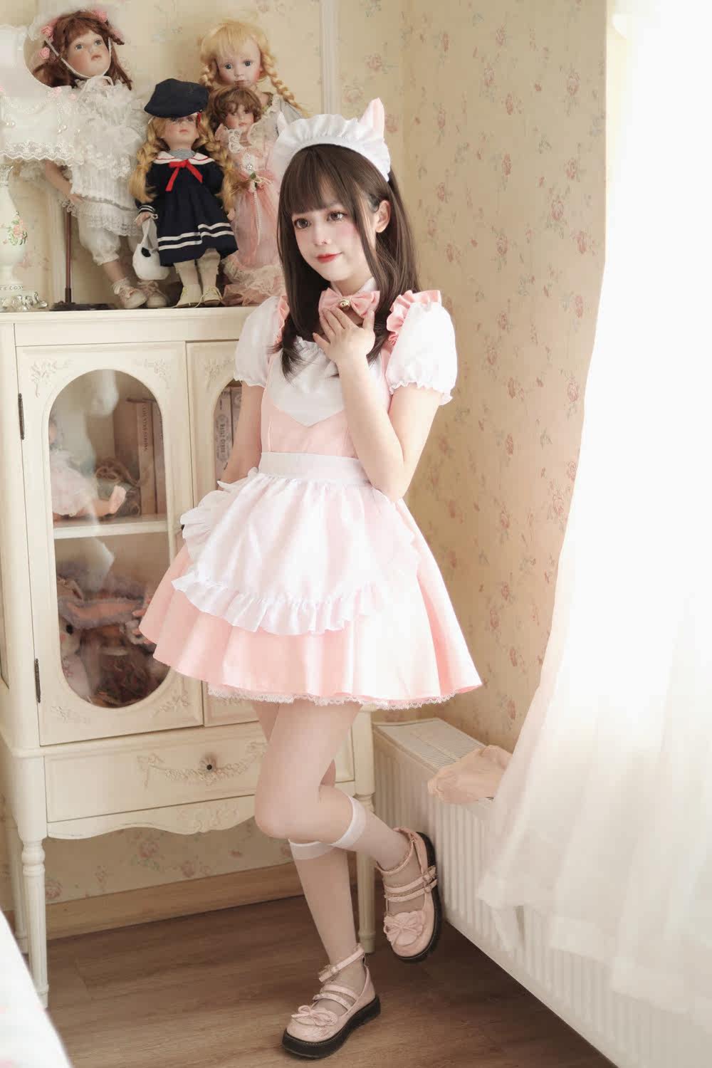 フリルエプロン付き女装メイド服セット