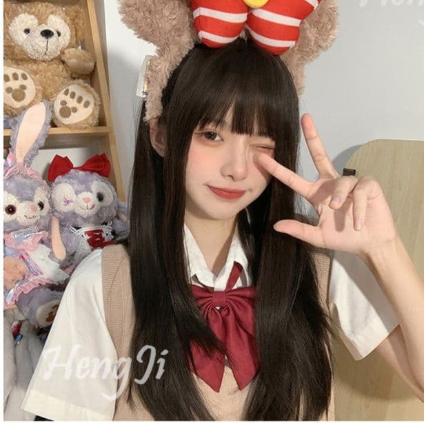 女装 可愛い前髪ぱっつん清純系ロングストレートウィッグ