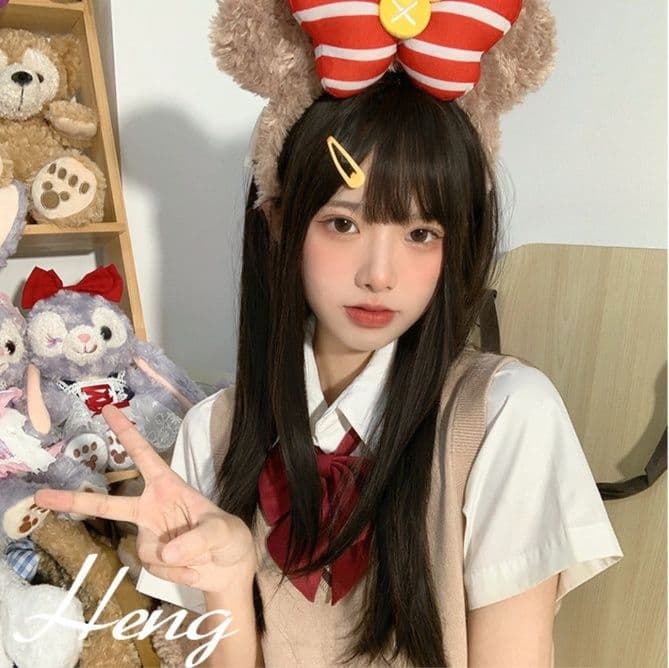 女装 可愛い前髪ぱっつん清純系ロングストレートウィッグ