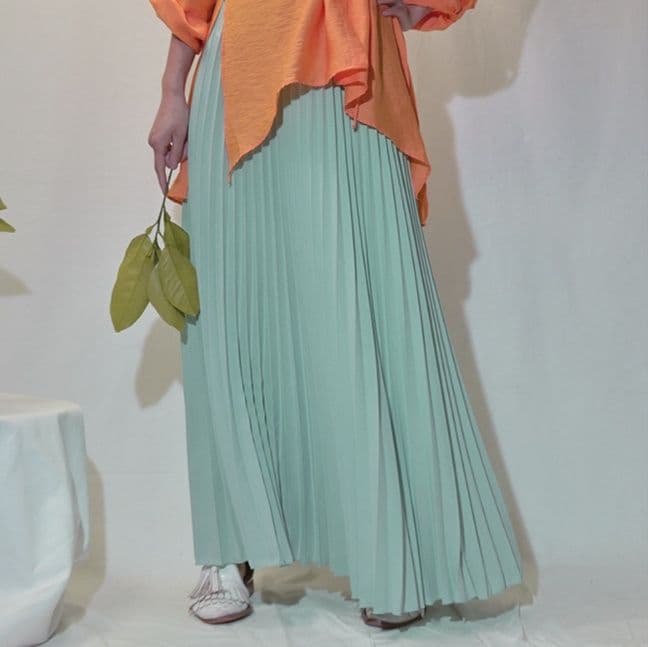 女装 透け感プリーツスカート ロング丈 ウエストゴム 全色展開