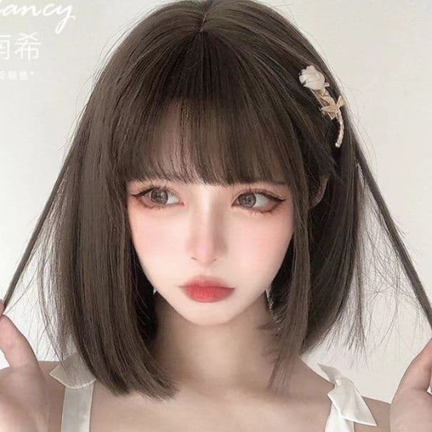 女装 ナチュラルぱっつん前髪ミディアムボブウィッグ