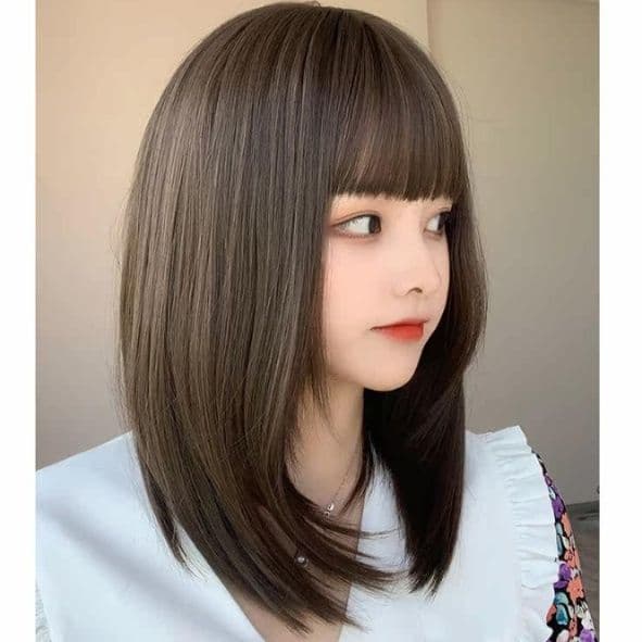 女装 清楚系姫前髪ミディアムストレートウィッグ