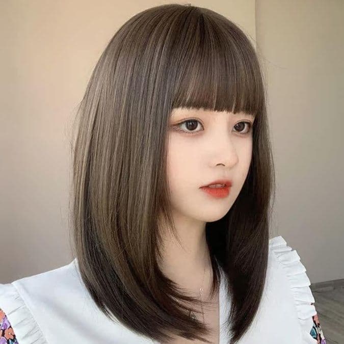 女装 清楚系姫前髪ミディアムストレートウィッグ
