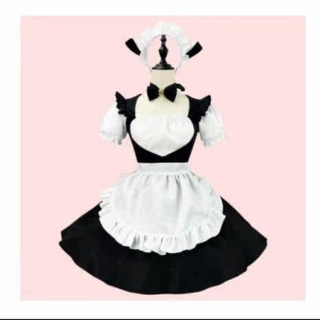 フリルエプロン付き女装メイド服セット