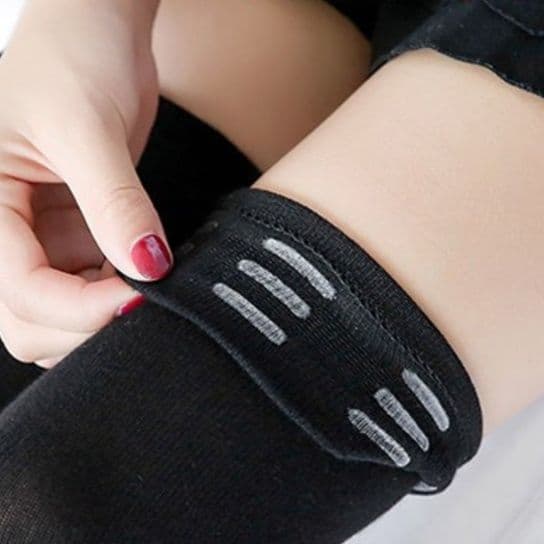 女装 ニーハイ丈ストレッチ無地タイツ