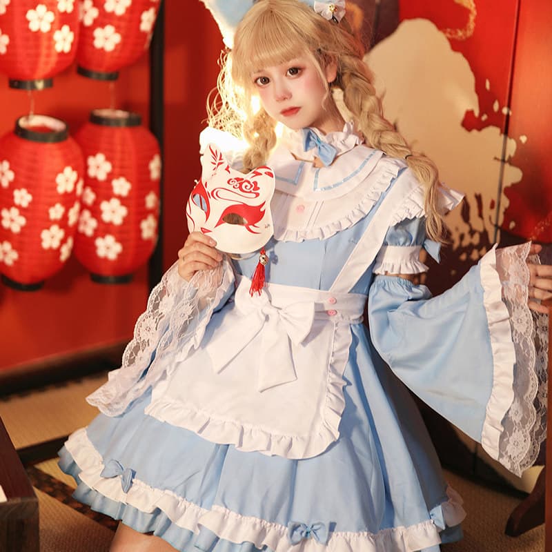 女装 夢見るお姫様風フリル付きメイド服セット