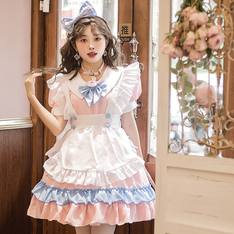 女装 夢見るお嬢様風フリルたっぷりメイド服