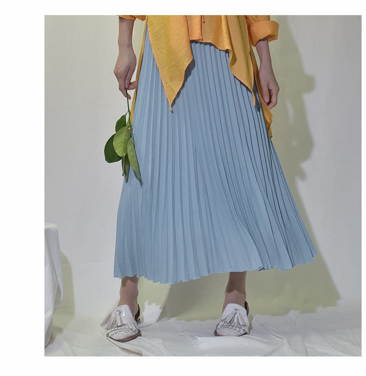 女装 透け感プリーツスカート ロング丈 ウエストゴム 全色展開