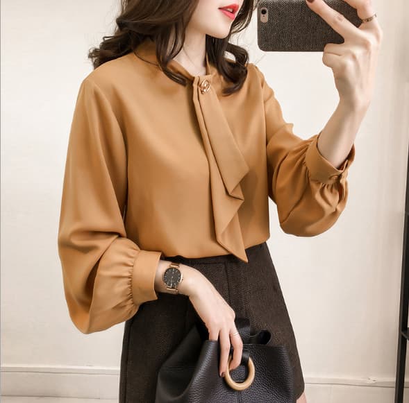 女装 上品袖ふんわりシフォンブラウス スーツ用長袖トップス