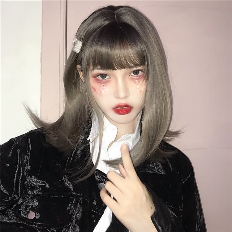 女装 ウィッグ 前髪ぱっつん グラデーション ミディアム
