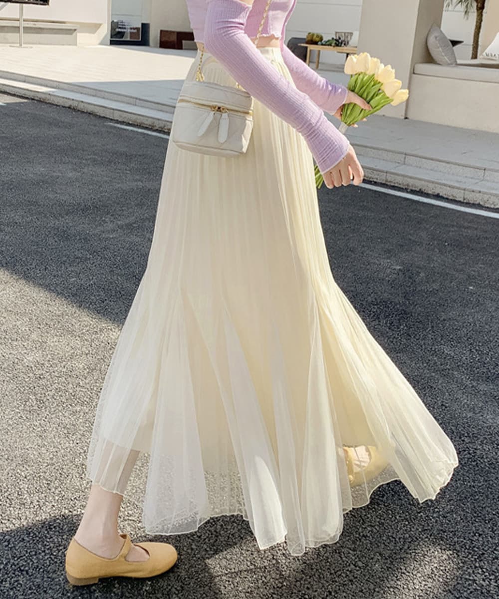 女装チュールプリーツロングスカート