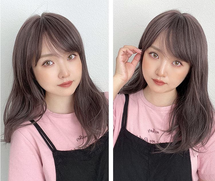 女装 ふんわりナチュラル斜め前髪ミディアムウェーブ