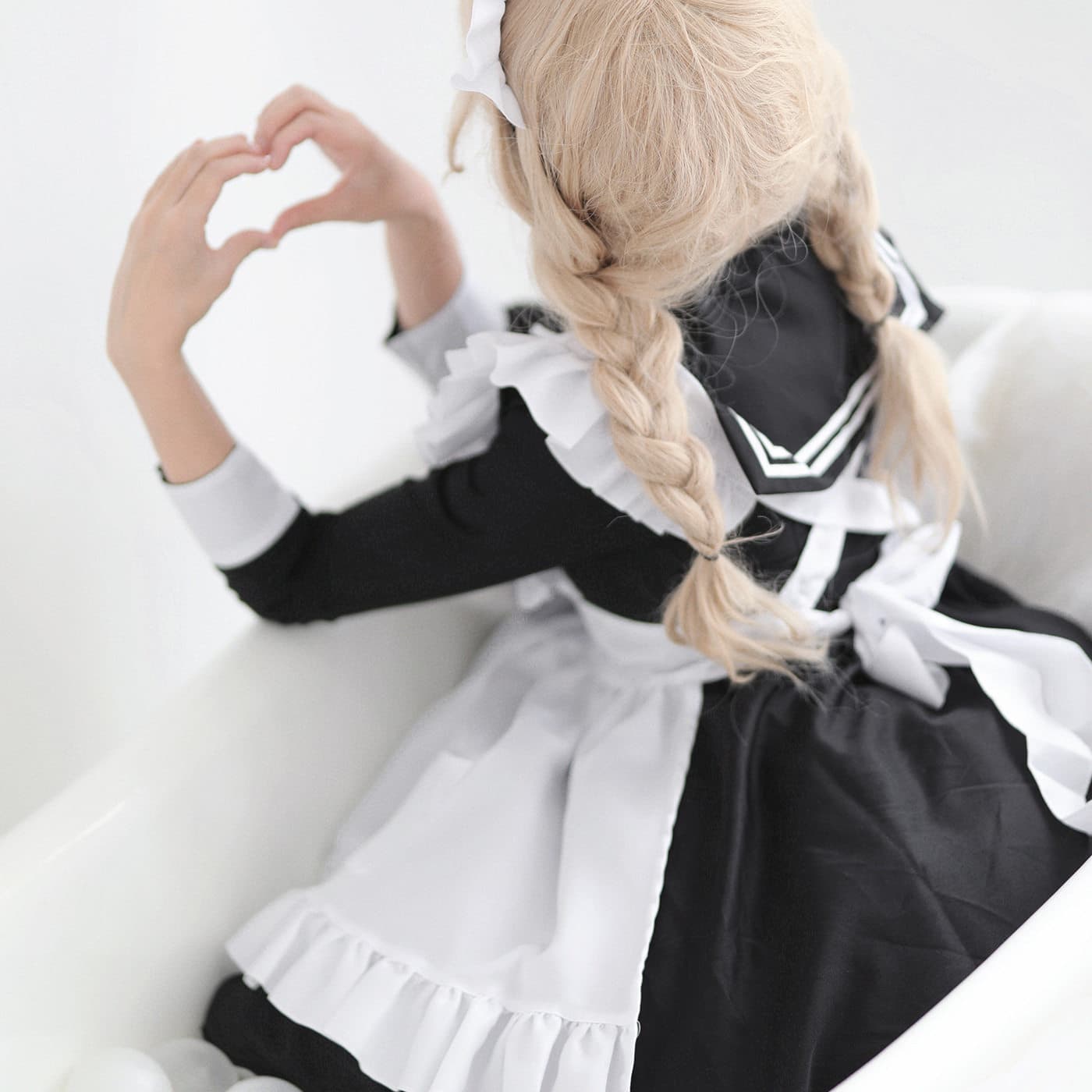 女装 セーラー襟付きフリル可愛いメイド服セット