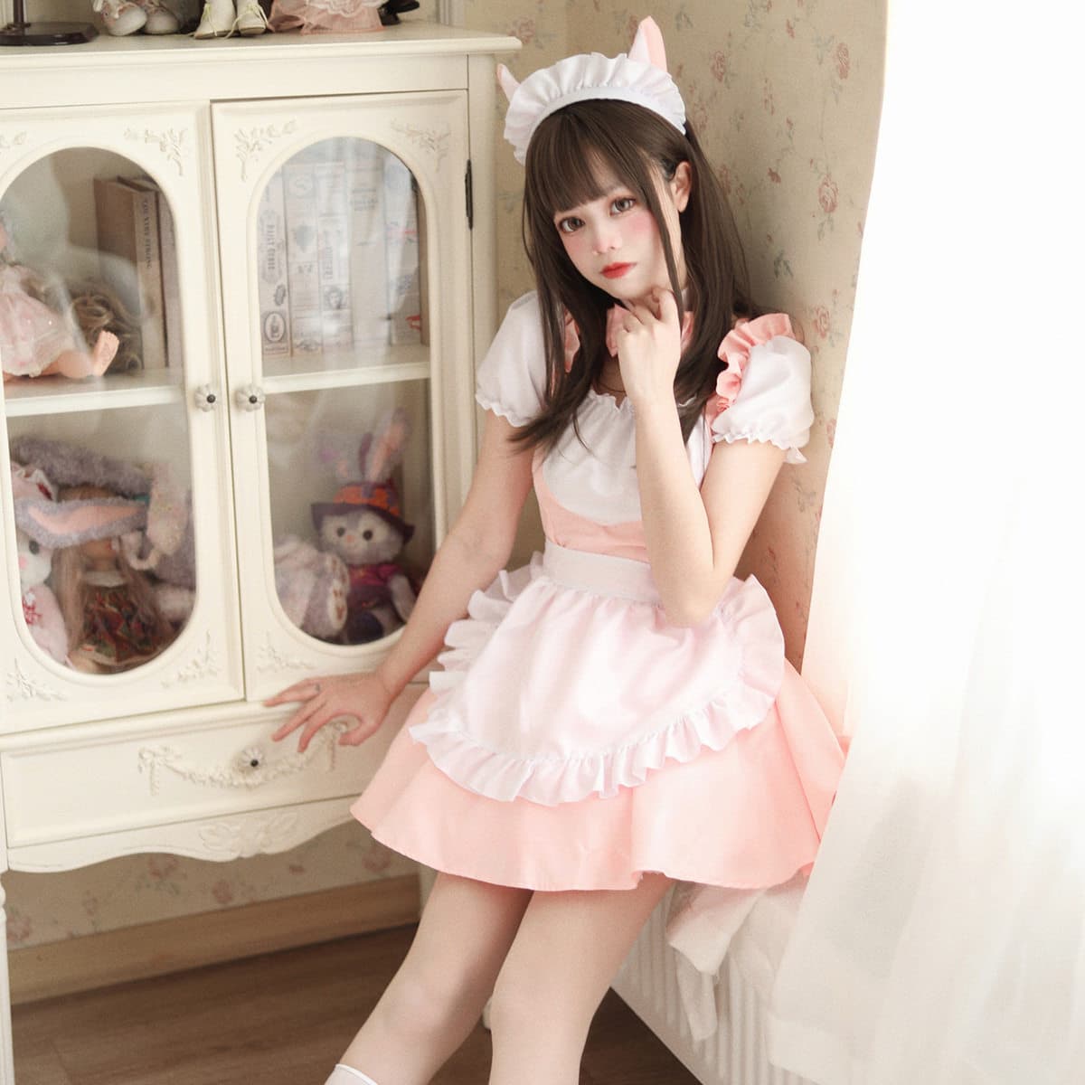 フリルエプロン付き女装メイド服セット