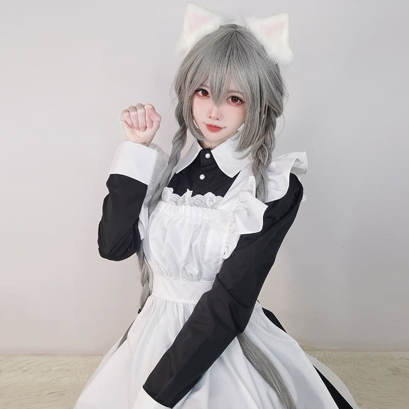 女装 クラシック長袖フリル付きメイド服フルセット