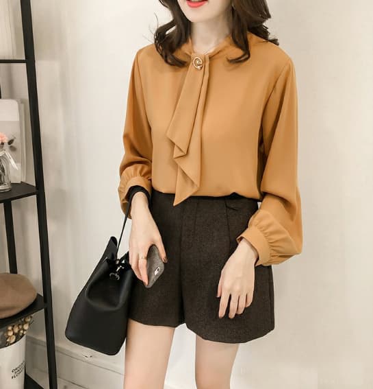 女装 上品袖ふんわりシフォンブラウス スーツ用長袖トップス