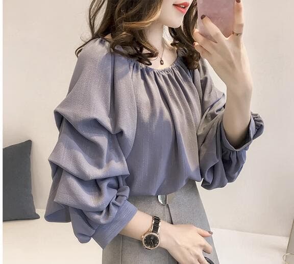 女装 女性らしいシフォンドレス風長袖ブラウス人気フリル袖