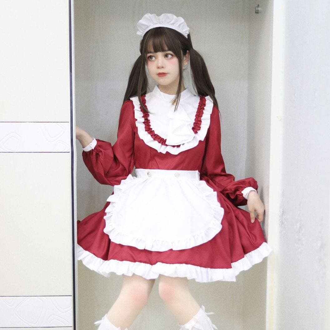 女装 クラシック長袖フリルメイド服セット