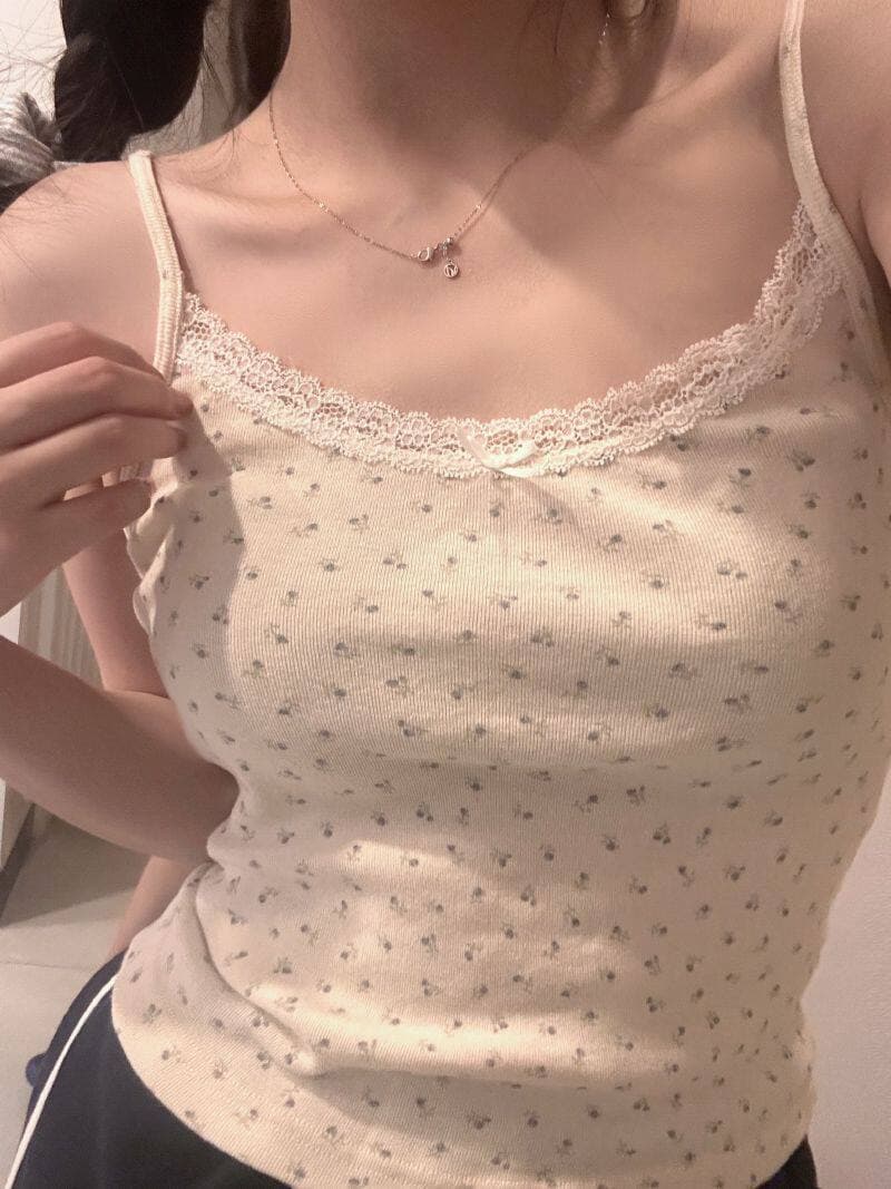 女装 小花柄レース付きキャミソール型下着