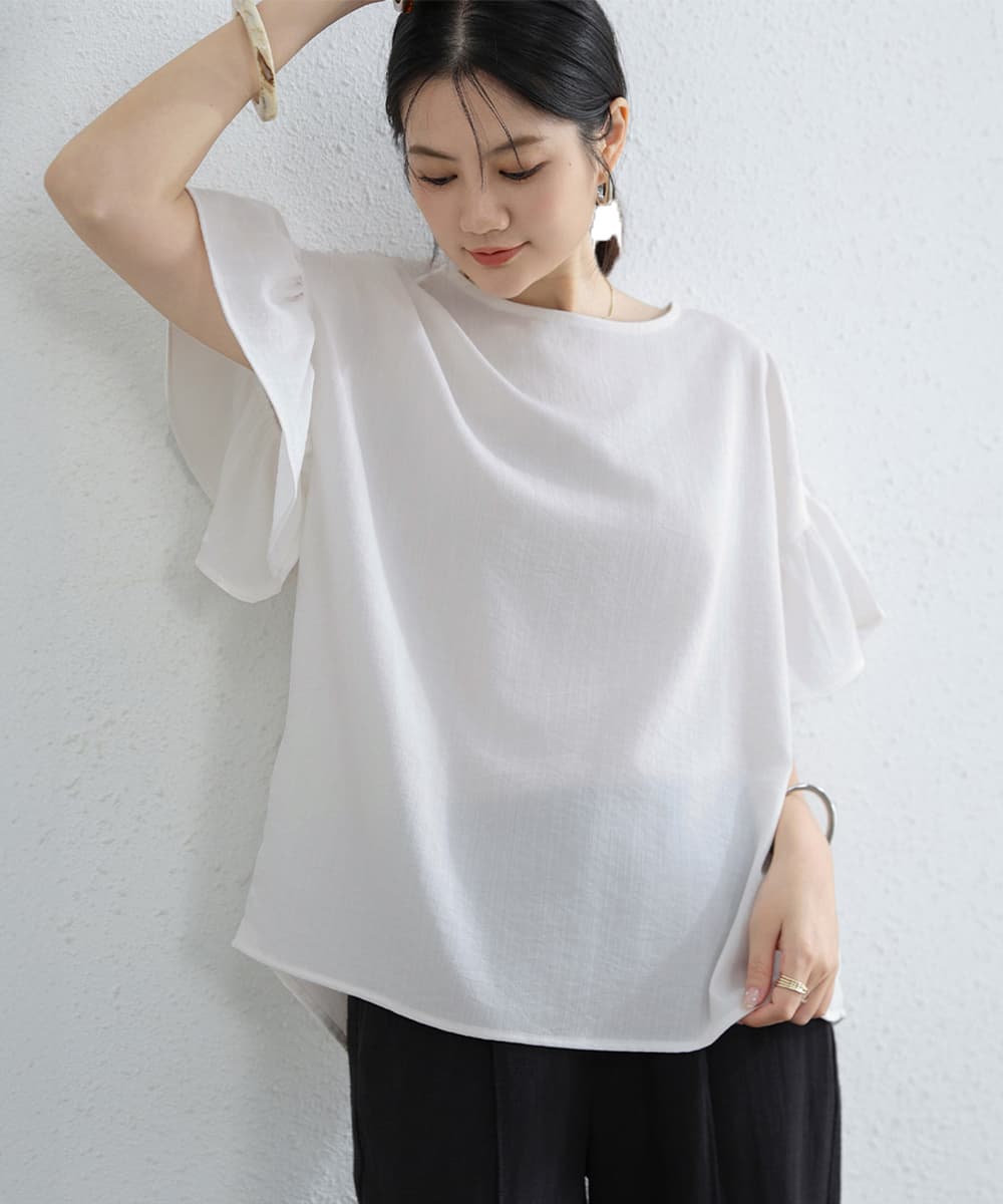 女装 フリル袖ブラウス スーツインナー 半袖シャツ