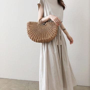 女装 ゆったりブラウス風トップスとフレアスカートのセットワンピース