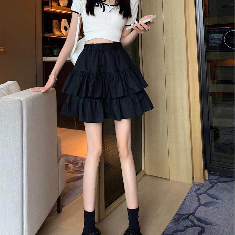 女装 二段ティアードフリルミニスカート