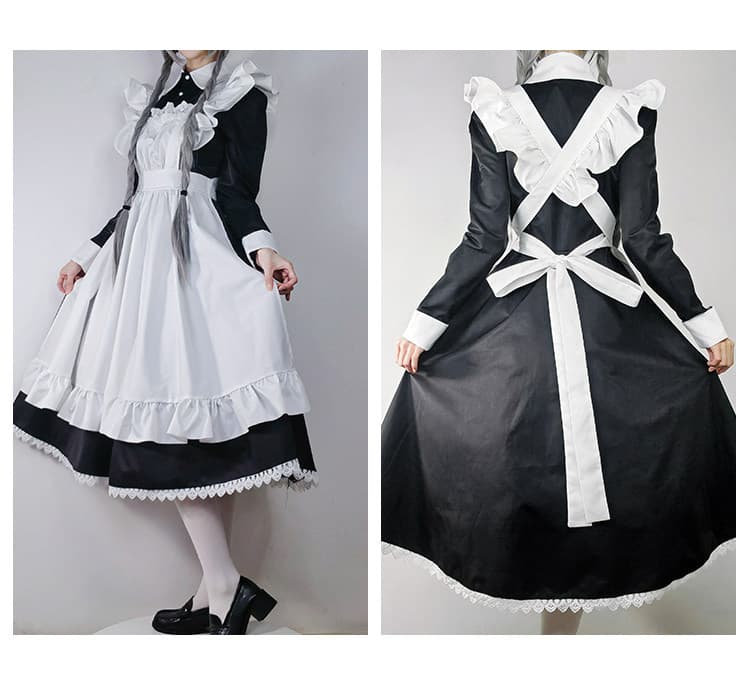 女装 クラシック長袖フリル付きメイド服フルセット