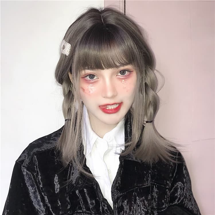 女装 ウィッグ 前髪ぱっつん グラデーション ミディアム