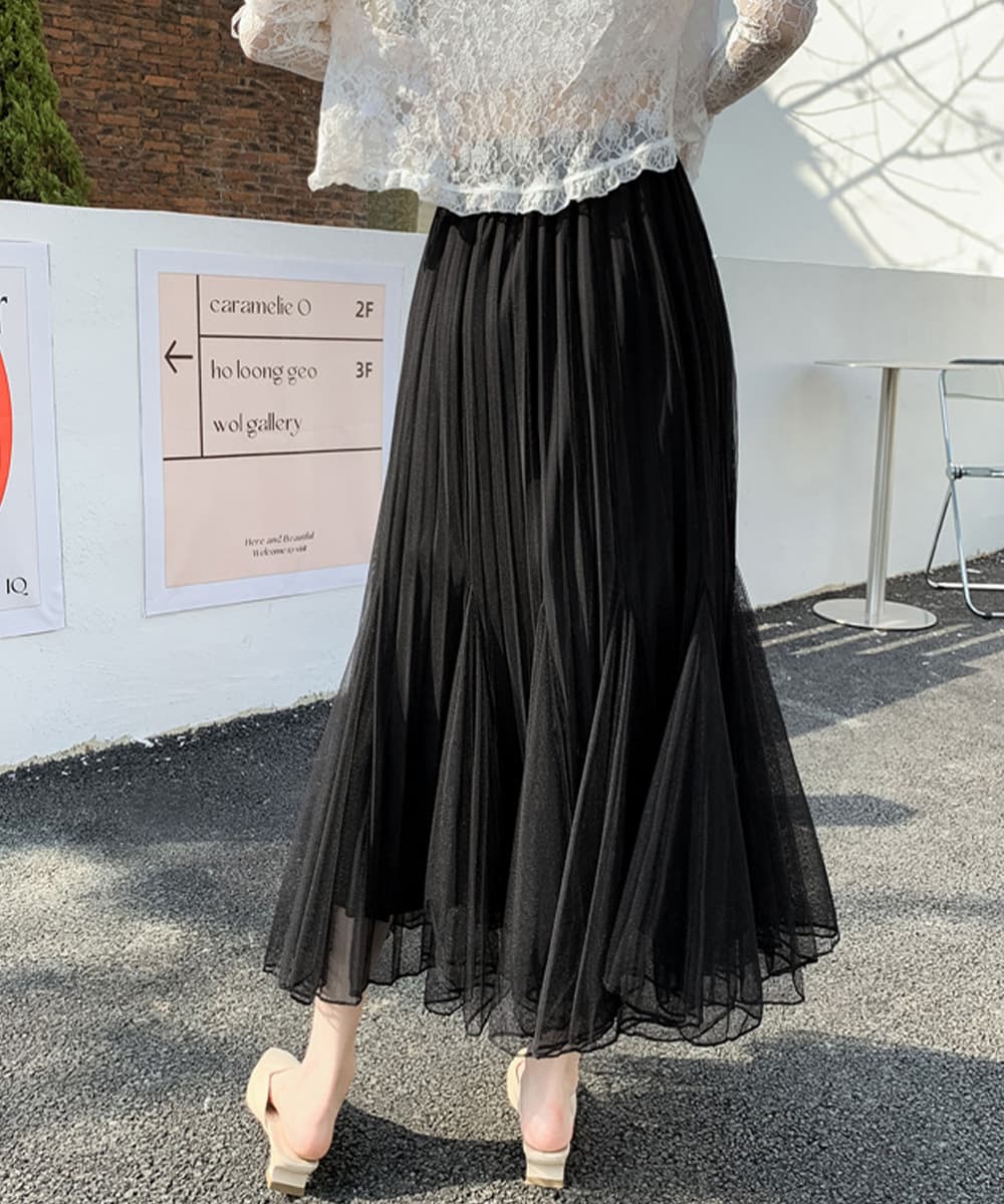 女装チュールプリーツロングスカート