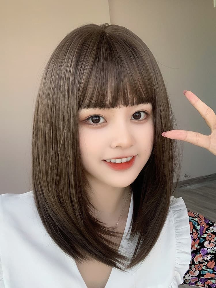 女装 清楚系姫前髪ミディアムストレートウィッグ