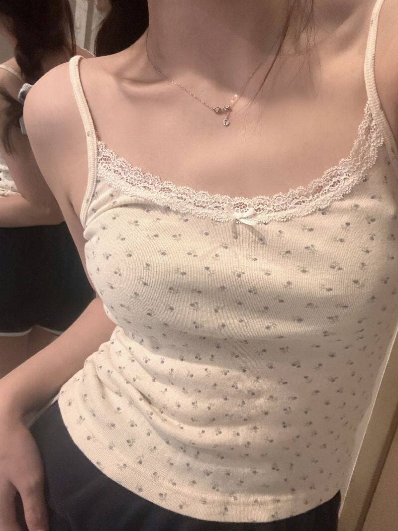 女装 小花柄レース付きキャミソール型下着