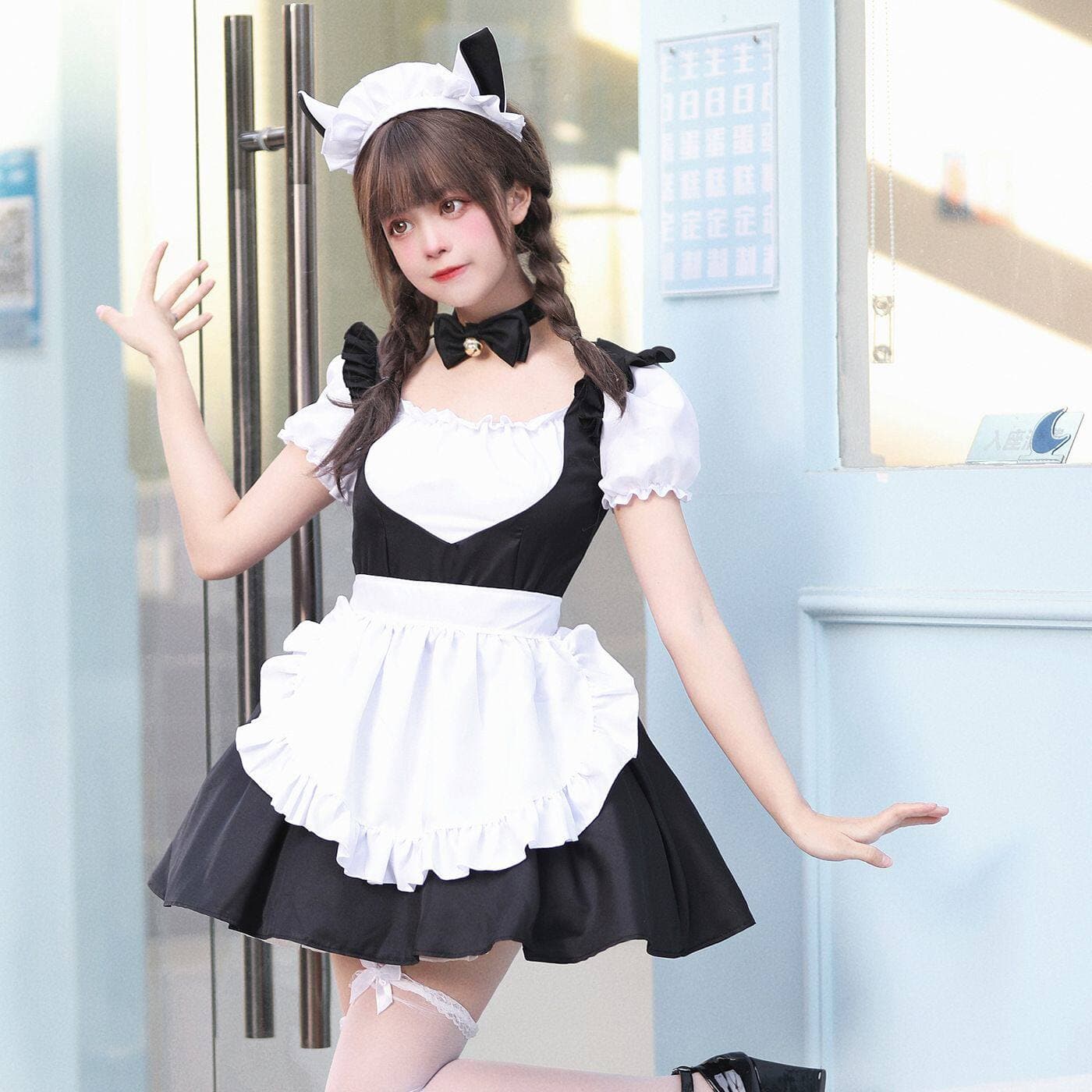 フリルエプロン付き女装メイド服セット