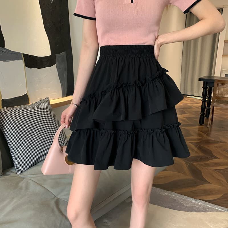 女装 三段ティアードフリルショートスカート