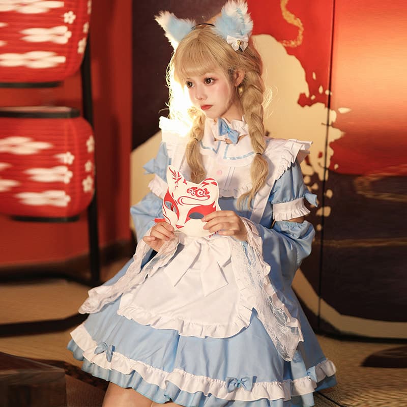女装 夢見るお姫様風フリル付きメイド服セット