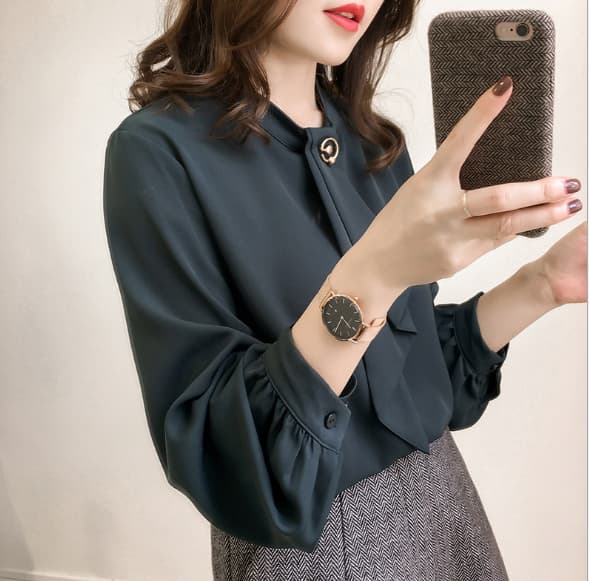 女装 上品袖ふんわりシフォンブラウス スーツ用長袖トップス