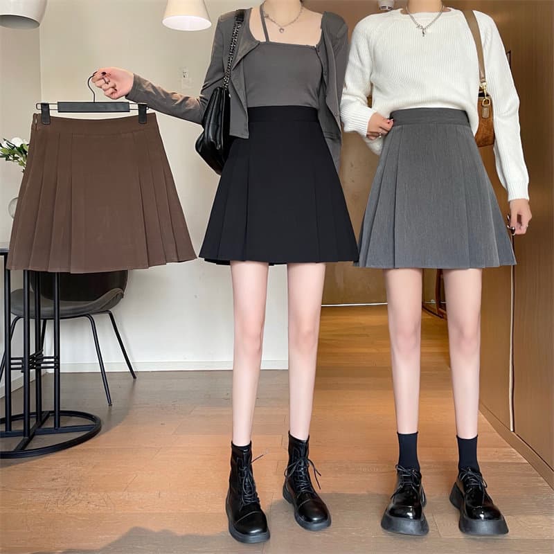 女装 ハイウエストボックスプリーツミニスカート
