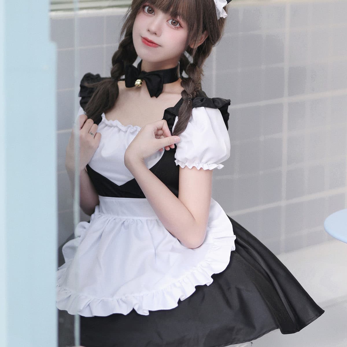 フリルエプロン付き女装メイド服セット
