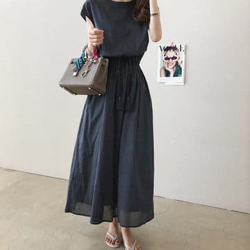 女装 ゆったりブラウス風トップスとフレアスカートのセットワンピース
