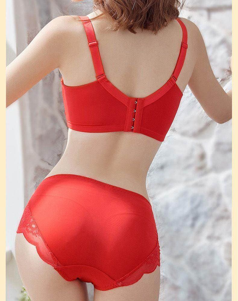 女装 花柄総レース深谷リボン付きノンワイヤ―ブラジャーショーツ上下組