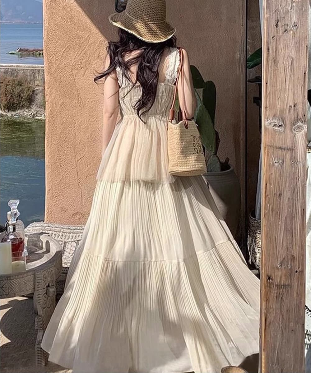 女装 シフォンプリーツロングスカート 段階層スカート