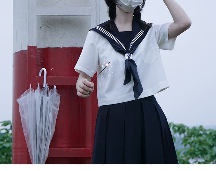 女装 清楚系半袖セーラー服上下セット