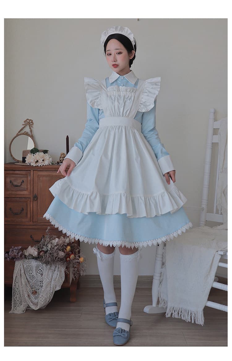 女装 姫系フリル付き長袖メイドワンピース衣装セット