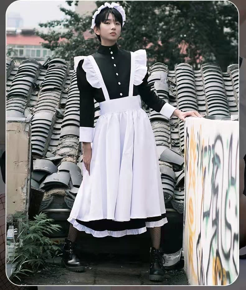 女装 クラシックフリル付き執事風メイド服セット