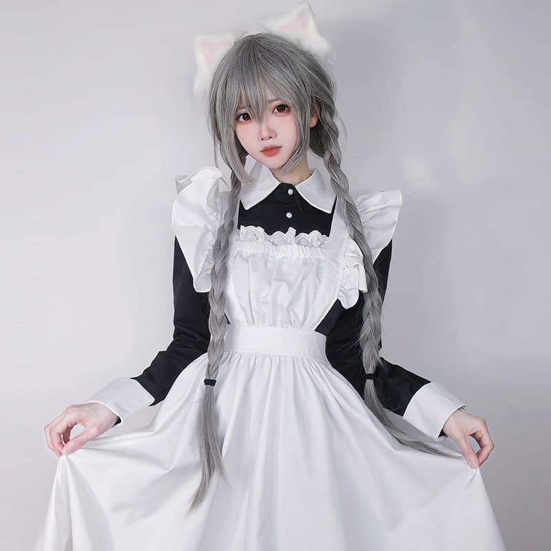 女装 クラシック長袖フリル付きメイド服フルセット