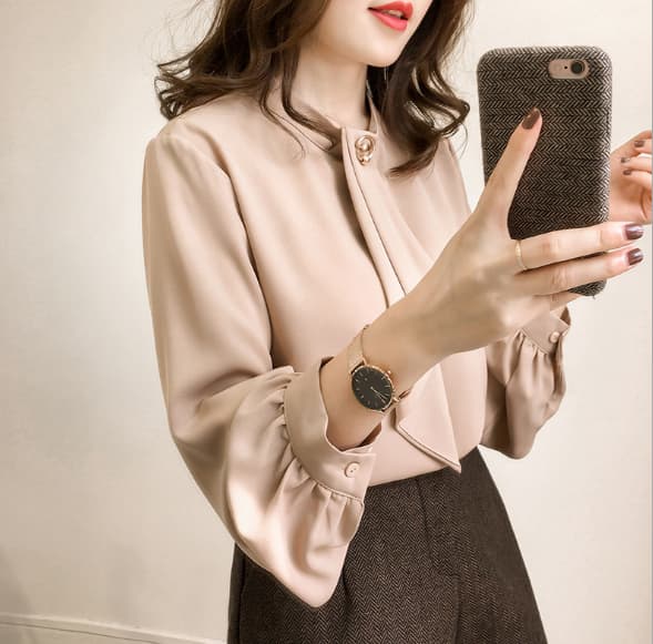 女装 上品袖ふんわりシフォンブラウス スーツ用長袖トップス